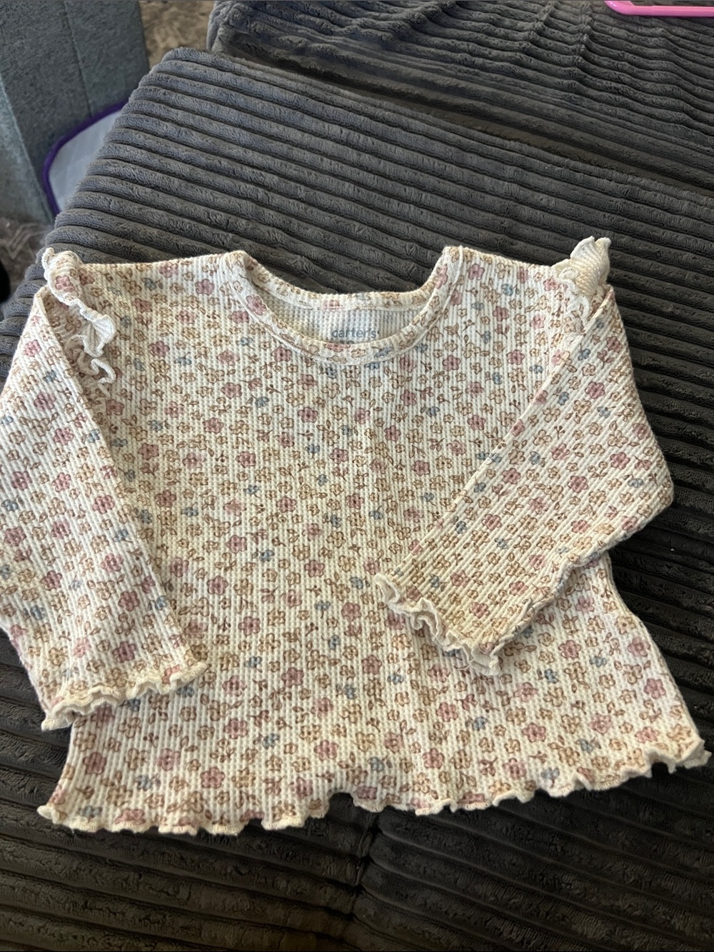 Girls' Floral Knit Long-Sleeve Top - Cream with Pink & Brown Accents